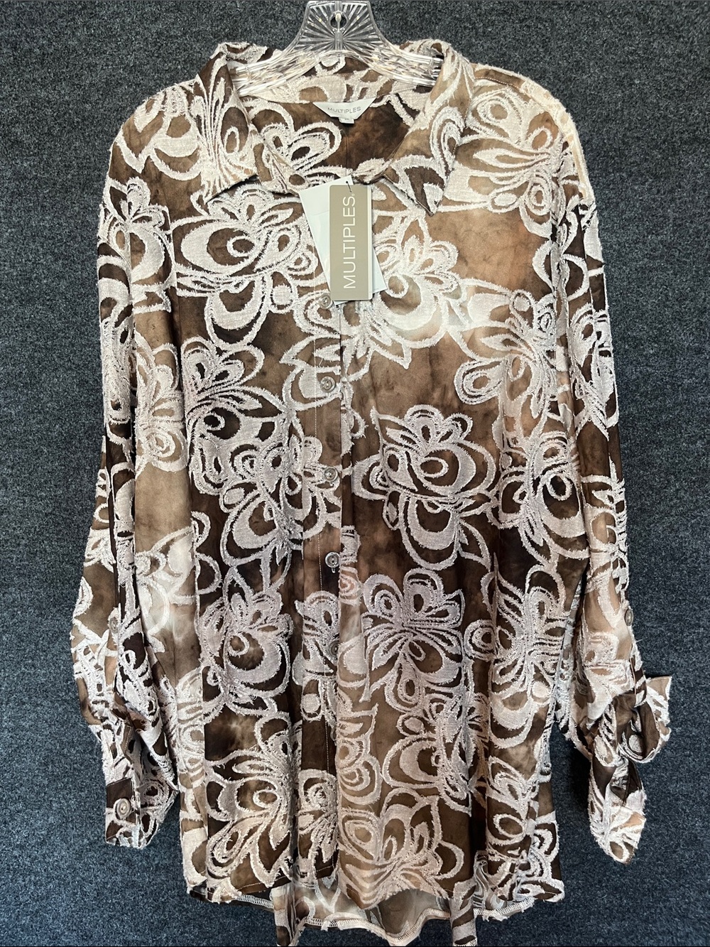 MULTIPLES Embroidered Floral Button-Down Blouse
